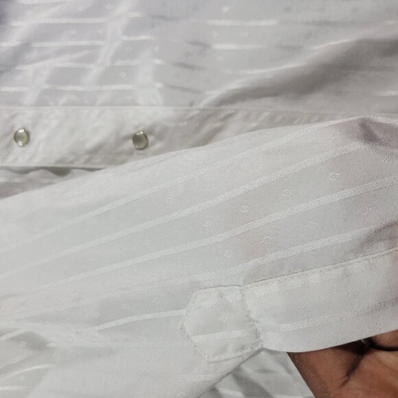 Wrangler Shirt Mens 2XLT White Long Sleeve Pearl Snap Western Stripe Argyle FLAW - Picture 7 of 8